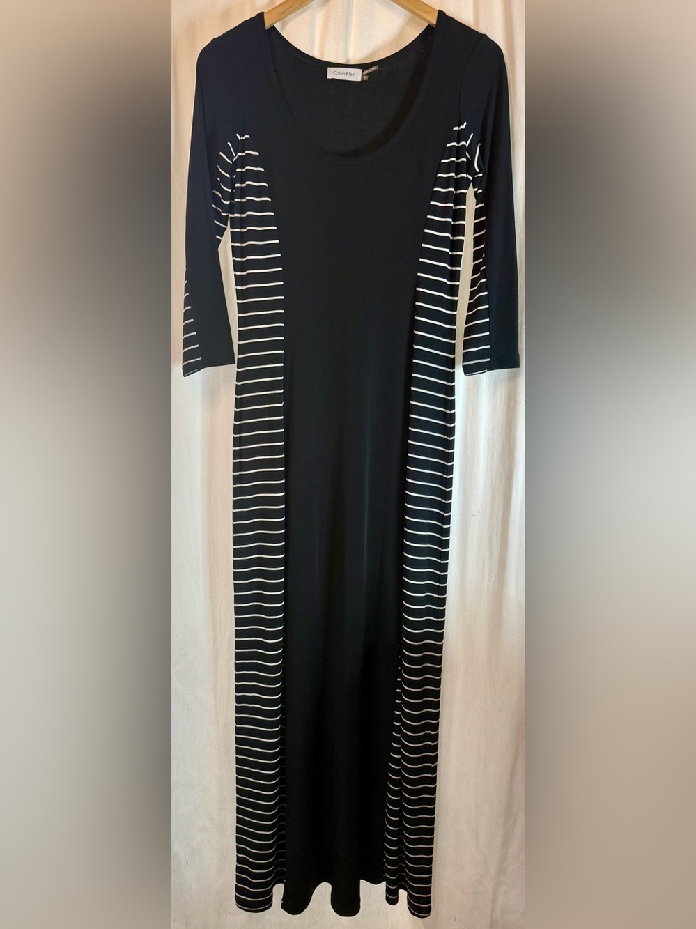 🖤🤍Calvin Klein Black Maxi Dress with White Side Stripes 🖤🤍